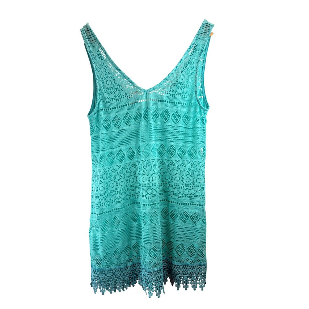 OP Women's Aqua Crochet Boho Beachy Swim Cover Up Dress Sz S Festival Coastal - Picture 2 of 8